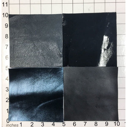 Black And Blue Lambskin Leather Scraps 5x5in Plain Black, Metallic, Patent