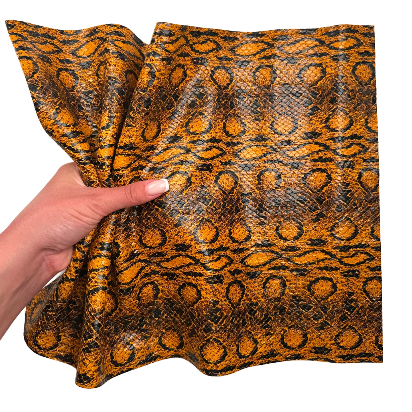 Orange Brown Snake Print Calfskin Leather Sheets 1.2mm//3oz Thick Crafting Pieces 1653