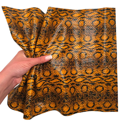 Orange Brown Snake Print Calfskin Leather Sheets 1.2mm//3oz Thick Crafting Pieces 1653