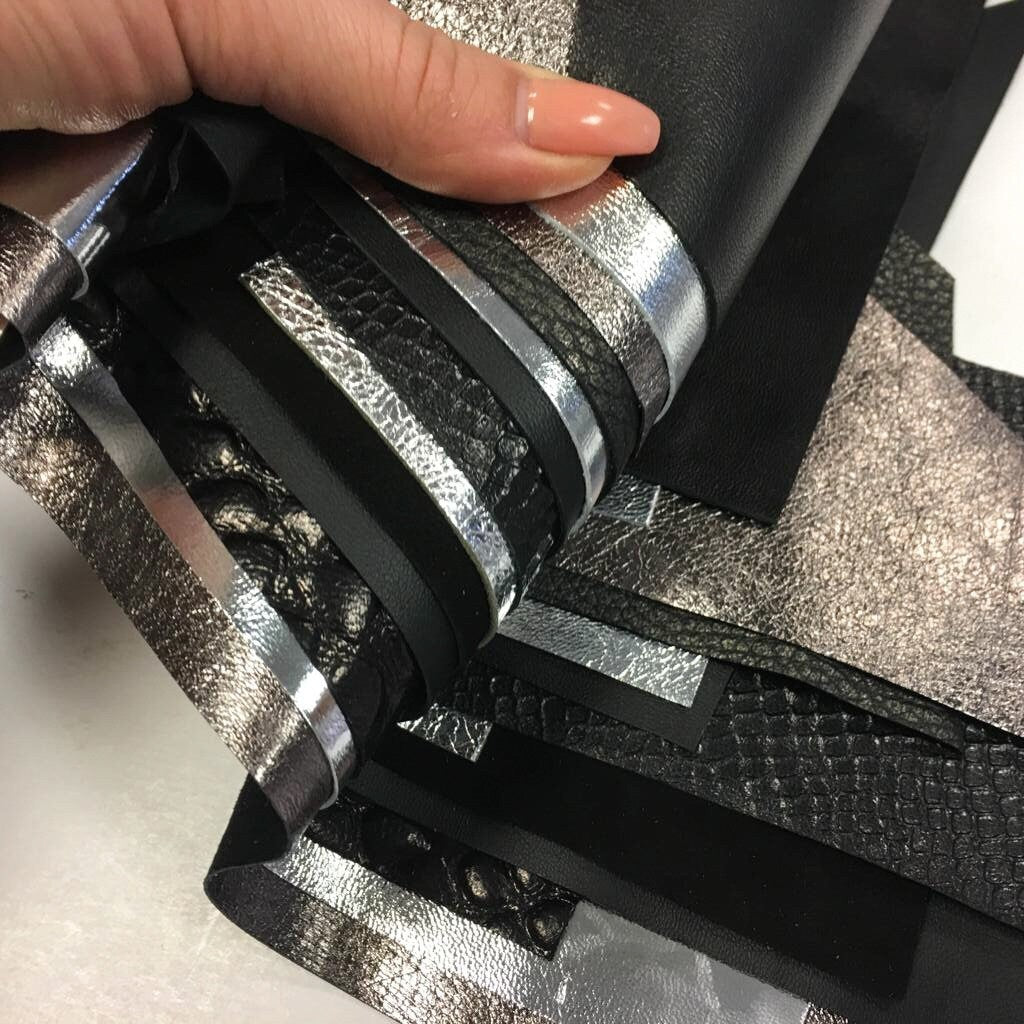 Black And Silver Lambskin, Calf Scrap Mix / Textured Plain Emboosed Renmants