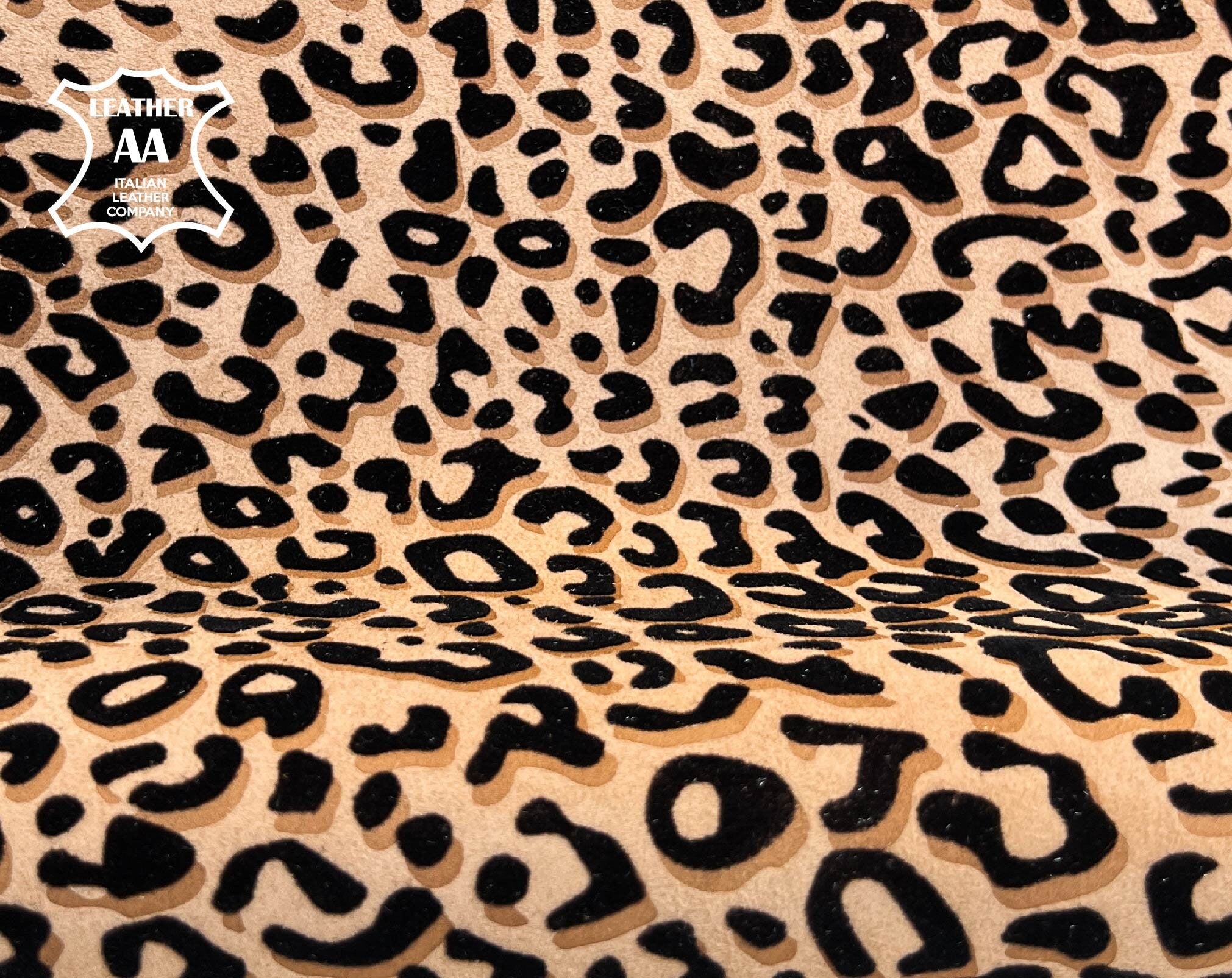 Beige 3D Sheepskin Suede Lambskin With Velour Leopard Print 0.8-1.2mm/ 2-3oz