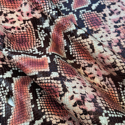 Pink Snake Print On Lambskin  7 - 8 sqft Hides Thick 1-1.1mm/2.5-2.75oz PINK SNAKE 1541