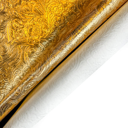 Matte Gold Metallic Lambskin Hides With Flower Print GOLD FLOWERS 1468 0.9mm/2.25oz