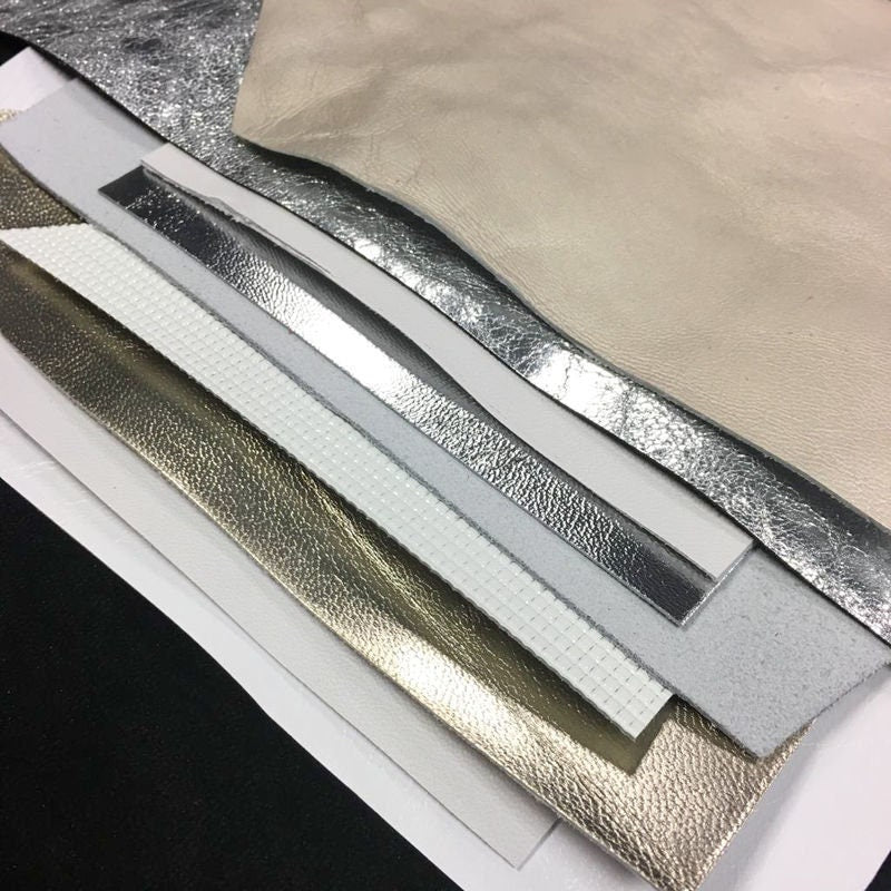 White Silver Metallic Leather Scraps OffCut Mix Real Textured Renmants