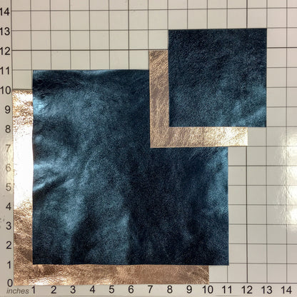 Rose Gold and Teal Metallic Lambskin 5x5inch Scraps 4 Shiny Pieces
