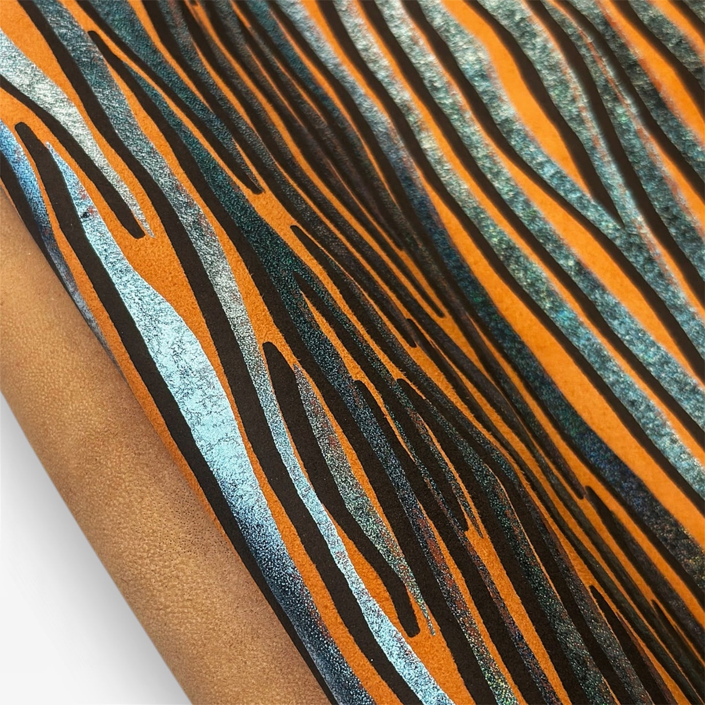 Orange Suede Lambskin With Silver And Black Zebra Print 0.9-1mm/2.25-2.5oz ORANGE ZEBRA 1547