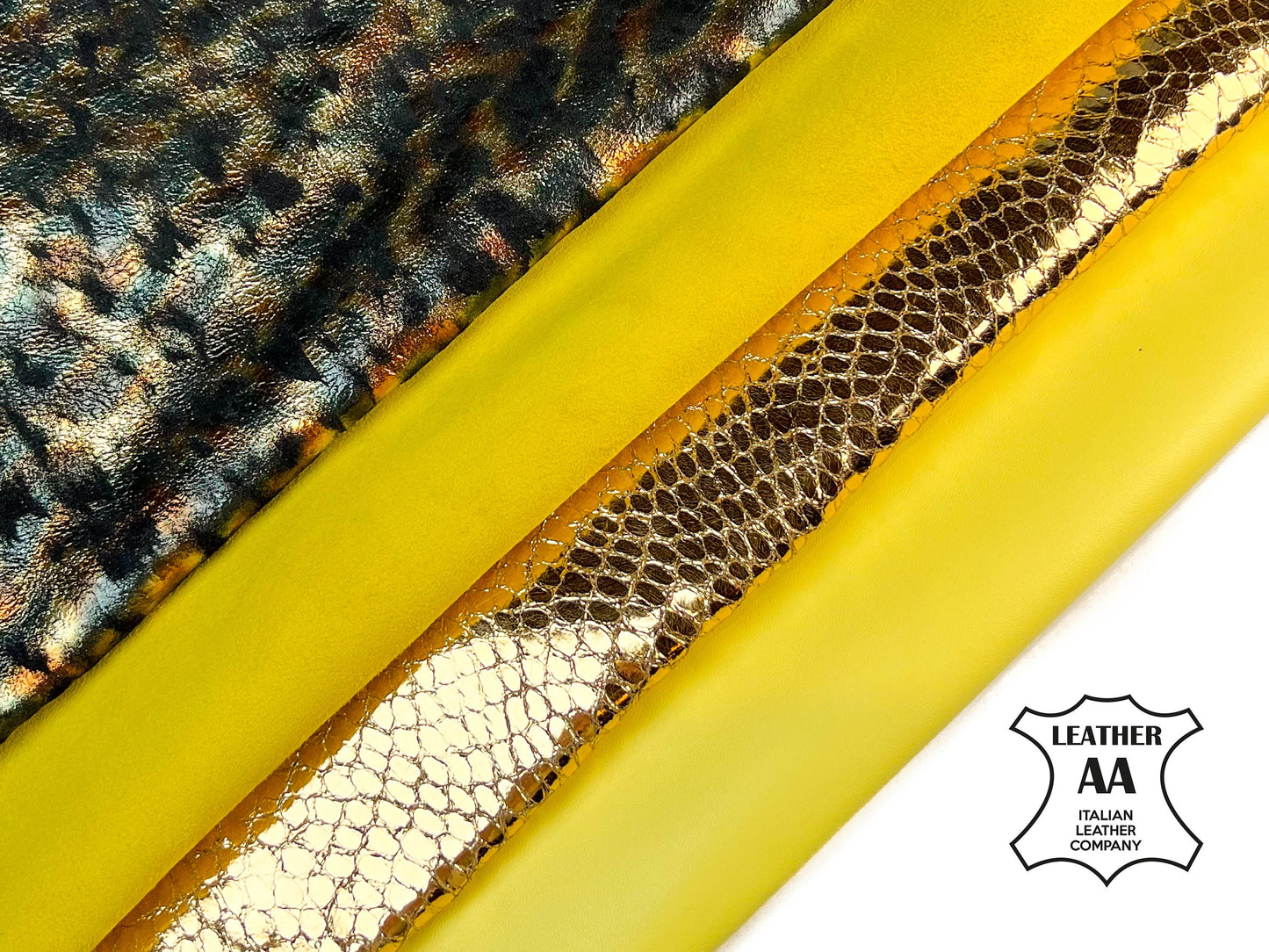 Unique Green Metallic Yellow Suede Lambskin Gold Reptile Italian Leather Bundle Of 4