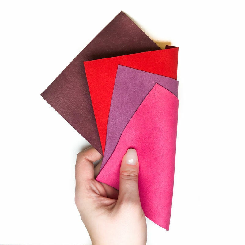 Purple and Red Shades 5x5in 4 pcs Real Animal Leather