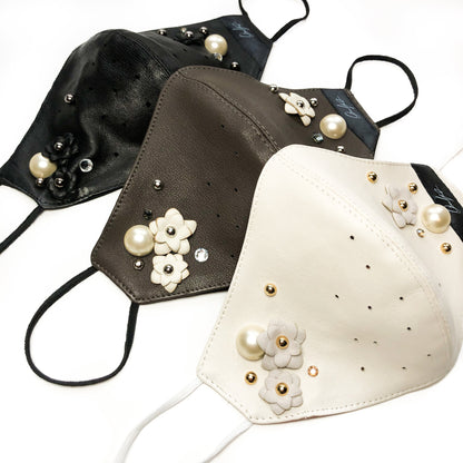 Exclusive Italian Leather Face Protection Mask / Italian Stretch Leather / Handcrafted Flowers