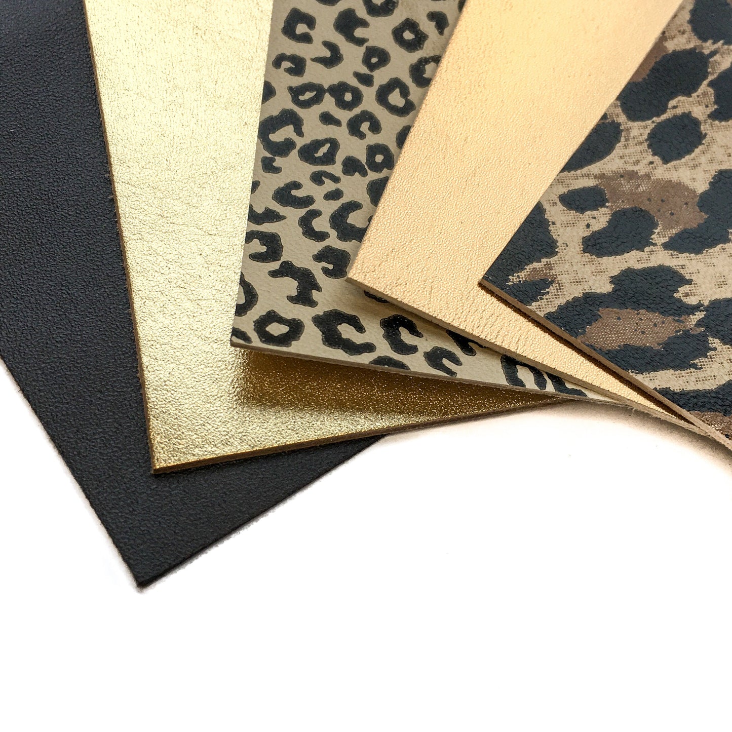 Five Leather Pieces -Gold, Leopard, Cheetah, Bronze, Brown 5x5in