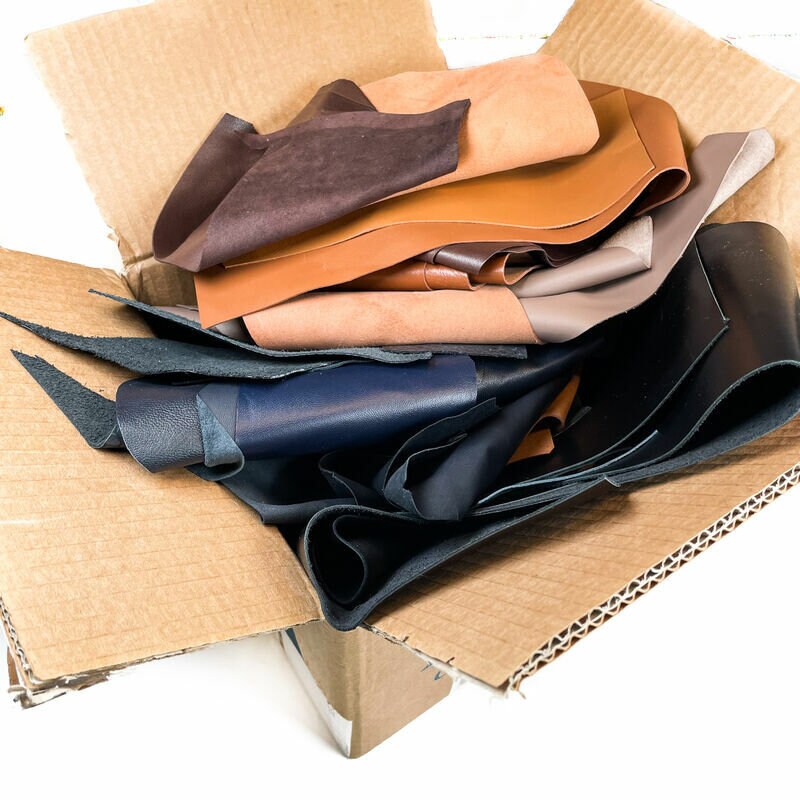 Dark Color Quality Leather Sheet Scrap Pack /  Blue Leather Mixed 1900 g /4 lbs