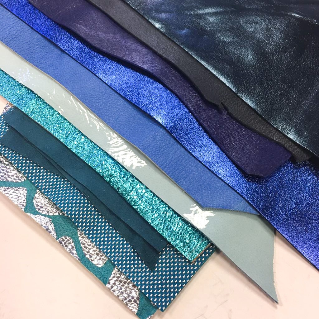 Blue Shades Lambskin Scraps Different Texture Tone Print On Renmants
