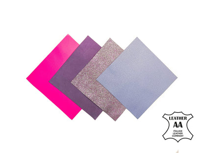 Barbie Set 5x5in Four Genuine Leather Pieces - Pink,Purple Lambskin Scraps