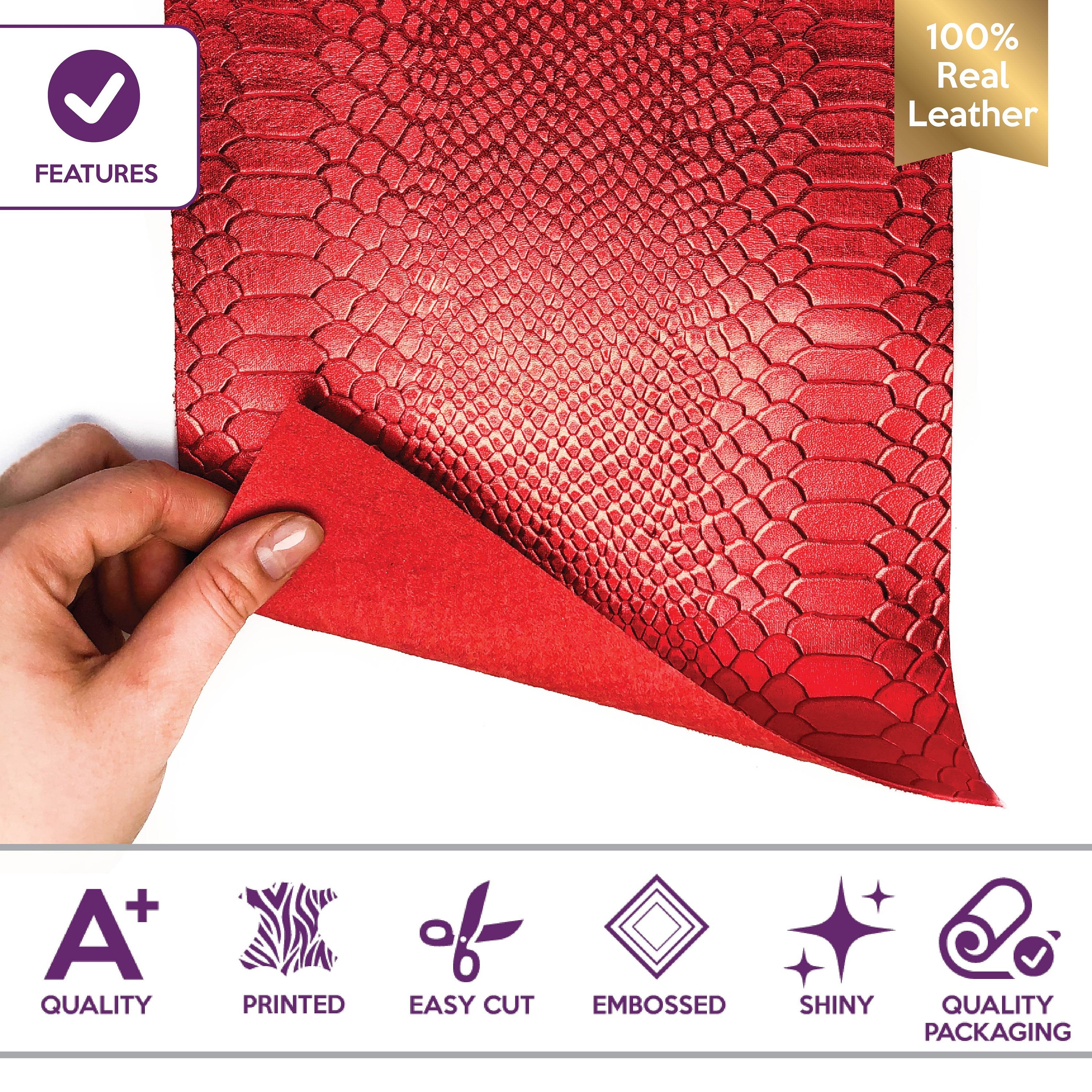 Red Metallic Lambskin Sheets With Print 0.8mm/2oz / CHISTMAS SNAKE 1024