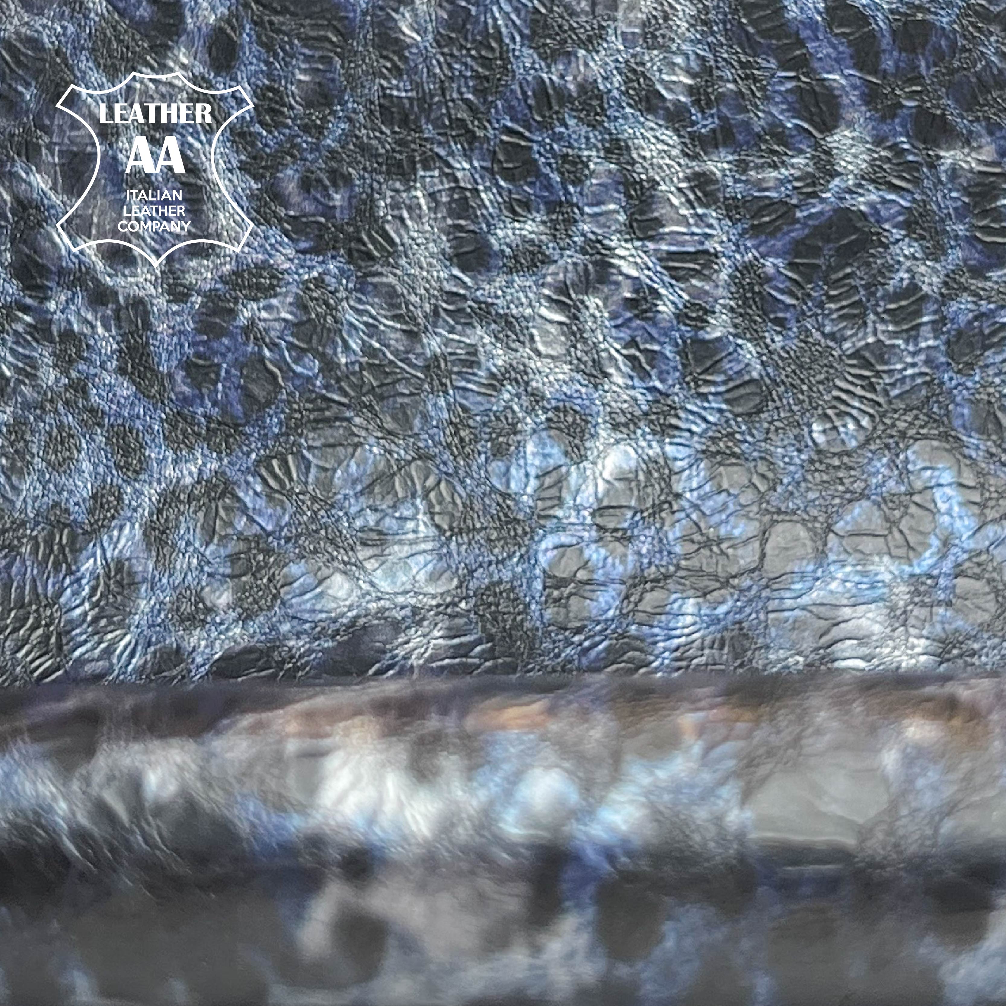 Crunchy Vintage Blue Leopard Print Lambskin 0.6-0.7mm/1.5-1.75oz VINTAGE BLUE Leo 1504