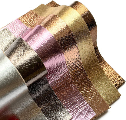 Metallic Lambskin 5x5in Scraps 6 pcs - Silver, Gold, Bronze, Pink / 0.7-1.0 mm/1.75-2.5oz