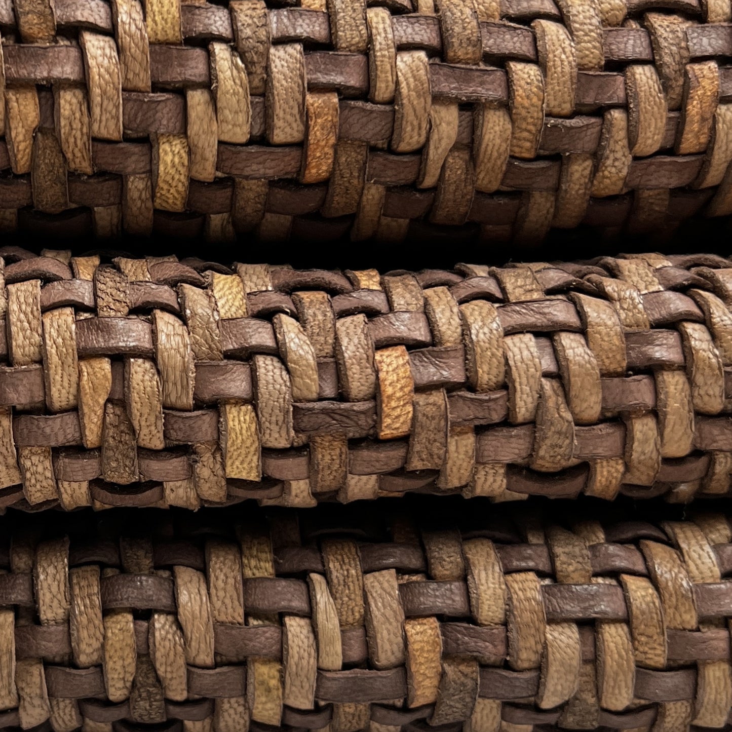 Braided Brown Lambskin Leather With Zig Zag Print Strand Leather  ~ 1mm/2.5oz