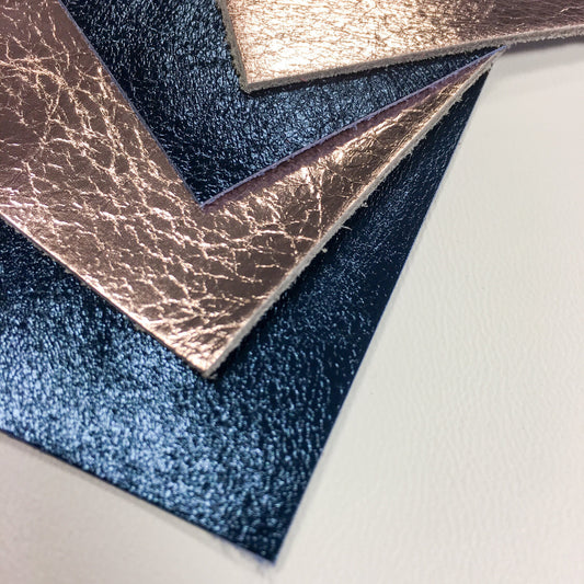 Rose Gold and Teal Metallic Lambskin 5x5inch Scraps 4 Shiny Pieces