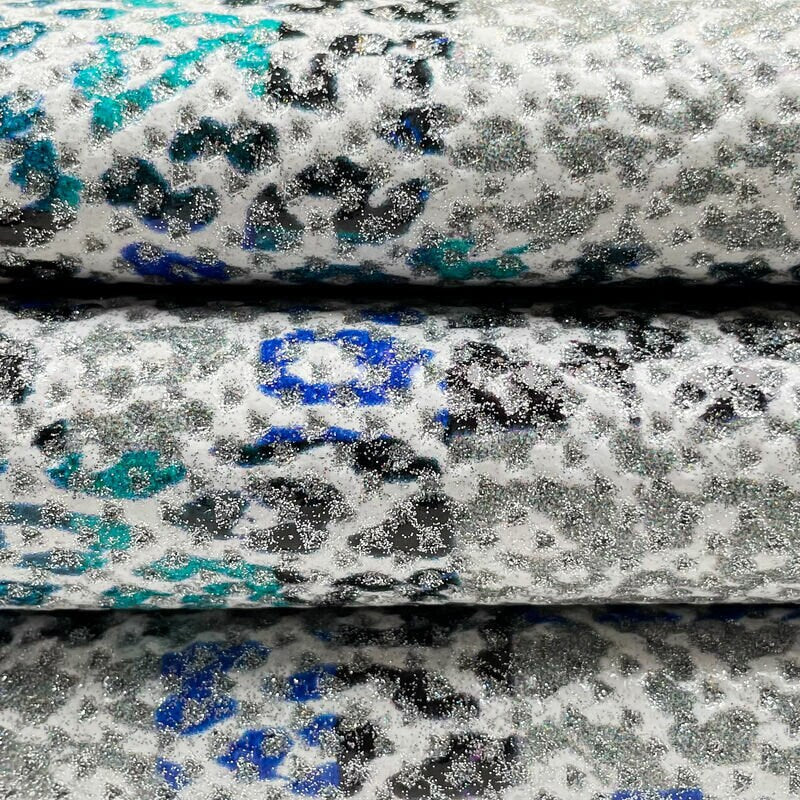 Silver Leopard Print Lambskin Leather  0.8mm/2oz /  WATER LEOPARD 1096