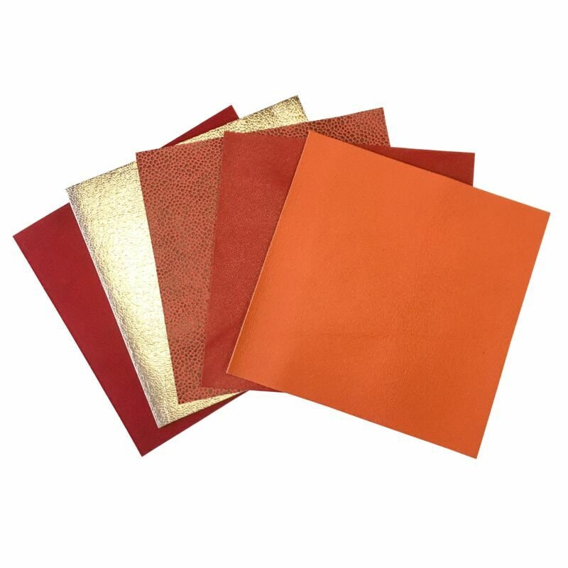 Dotted Red,Orange and Rose Gold Sheets 5x5in Five Leather Sheets