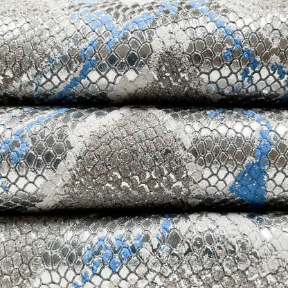 White Snake Print Lambskin With Silver And Blue 0.9mm/2.25oz / ONTARIO SNAKE 1091