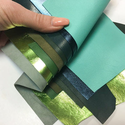 Green Lambskin Scraps Mix Renmants Different Texture Print Tone