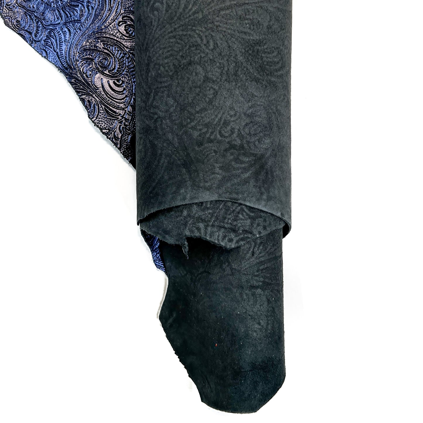 Dark BLUE Metallic Leather With Flower Print / BLUEBERRY FLOWERS 1518