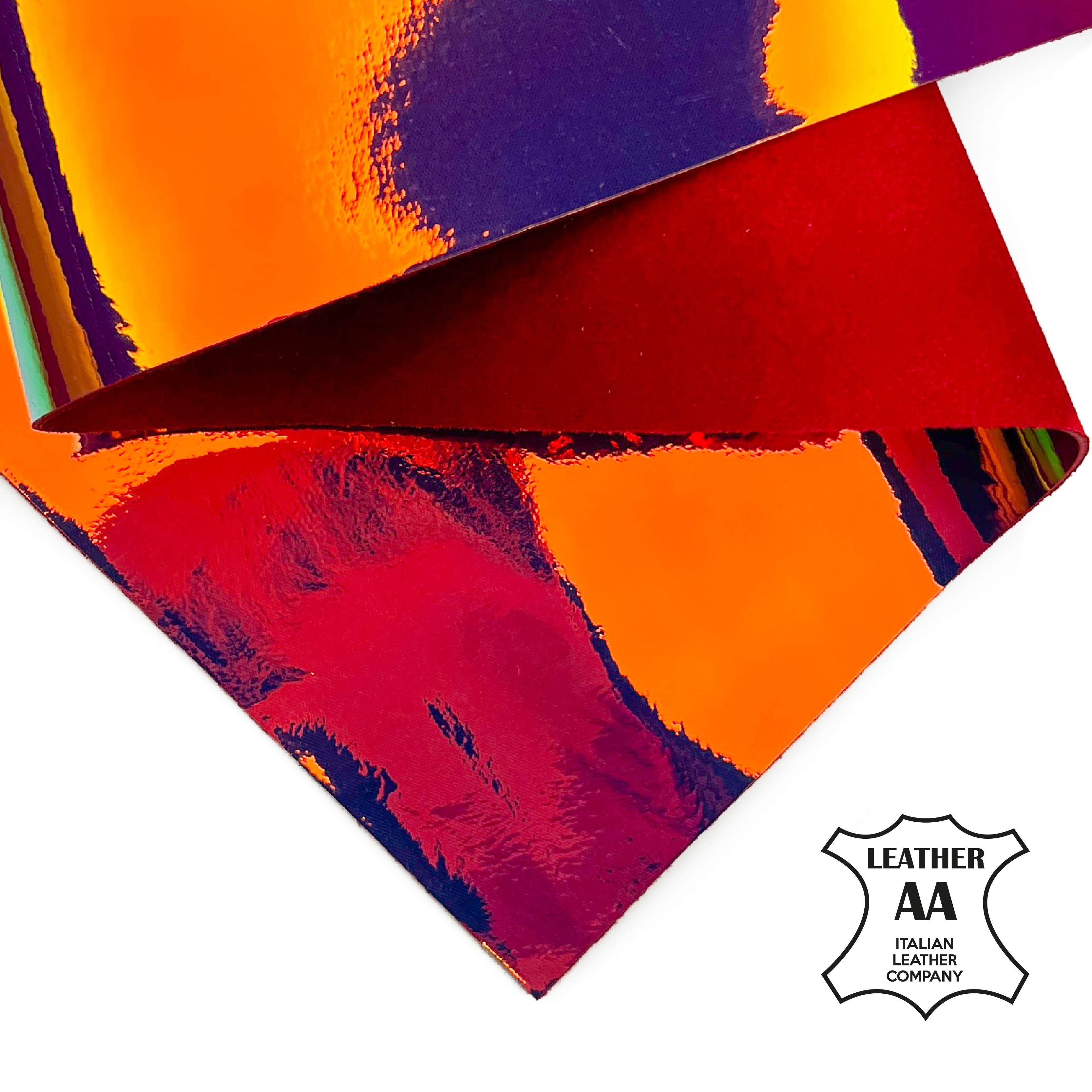 Holographic Shiny Lambskin Sheets Metallic Mirror Leater Pieces RED HOLO 1467 1mm/ 2.5oz