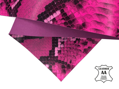 Neon Pink Lambskin Sheets With Print  2oz/0.8mm / NEON PINK SNAKE 899