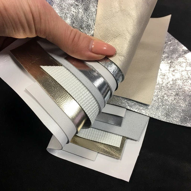 White Silver Metallic Leather Scraps OffCut Mix Real Textured Renmants