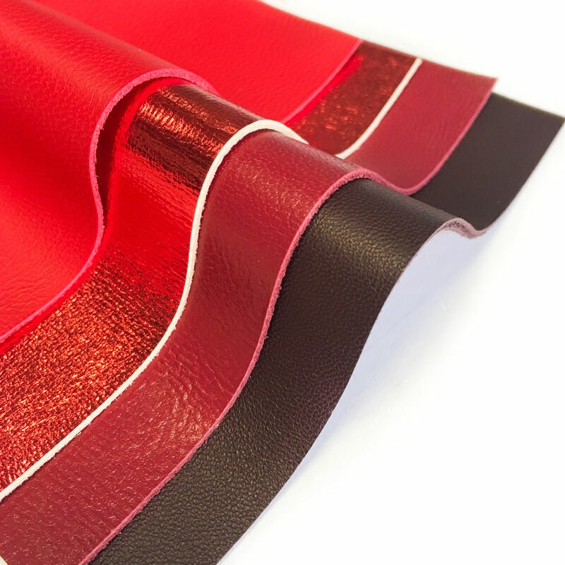 Red Leather Shades Set 5x5in Four Pieces Of Genuine Scraps