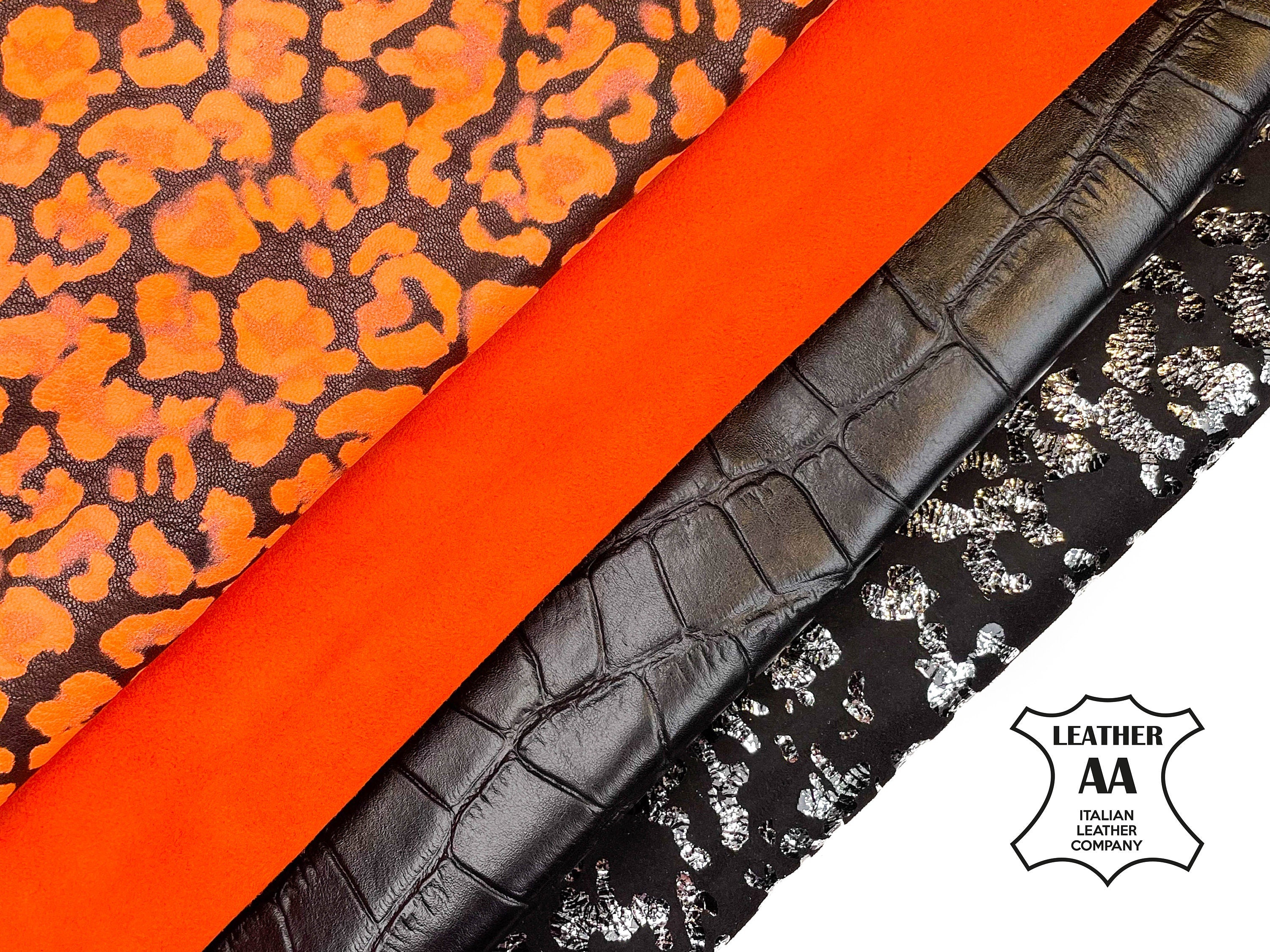Embossed Black & Neon Orange Printed Lambskin Bundle of 4 Hides