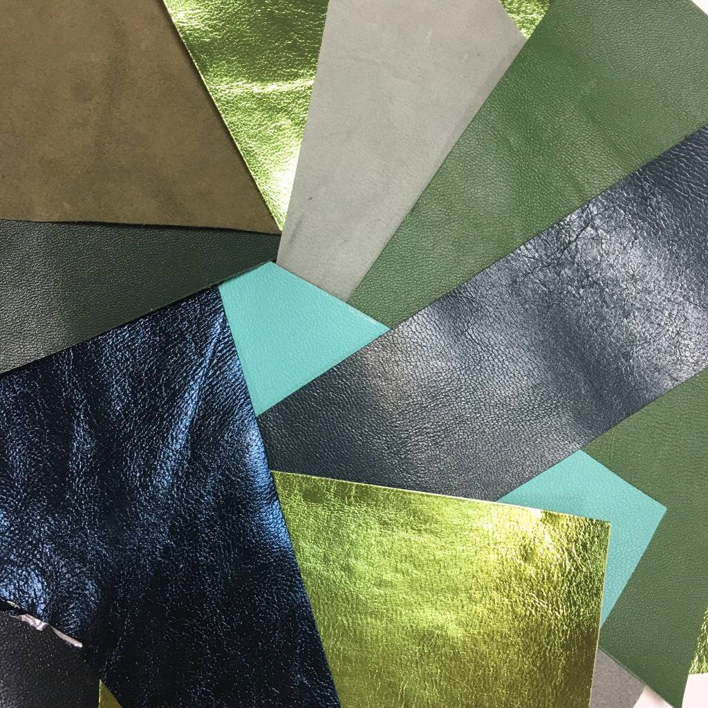 Green Lambskin Scraps Mix Renmants Different Texture Print Tone