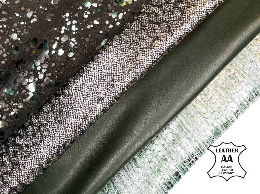 Grass Green Silver Lambskin Embossed Bundle of 4 Hides 0.8-1.1mm/2 - 2.75oz