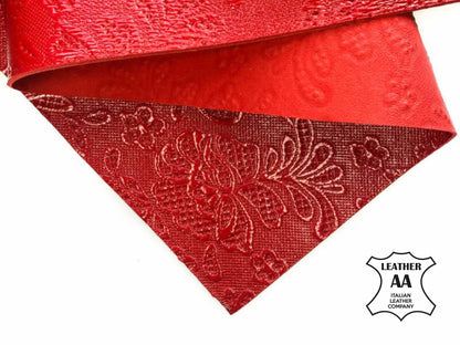 Red Lambskin Patent Sheets With Print 1.0mm/2.5oz / PATENT FLOWER 937