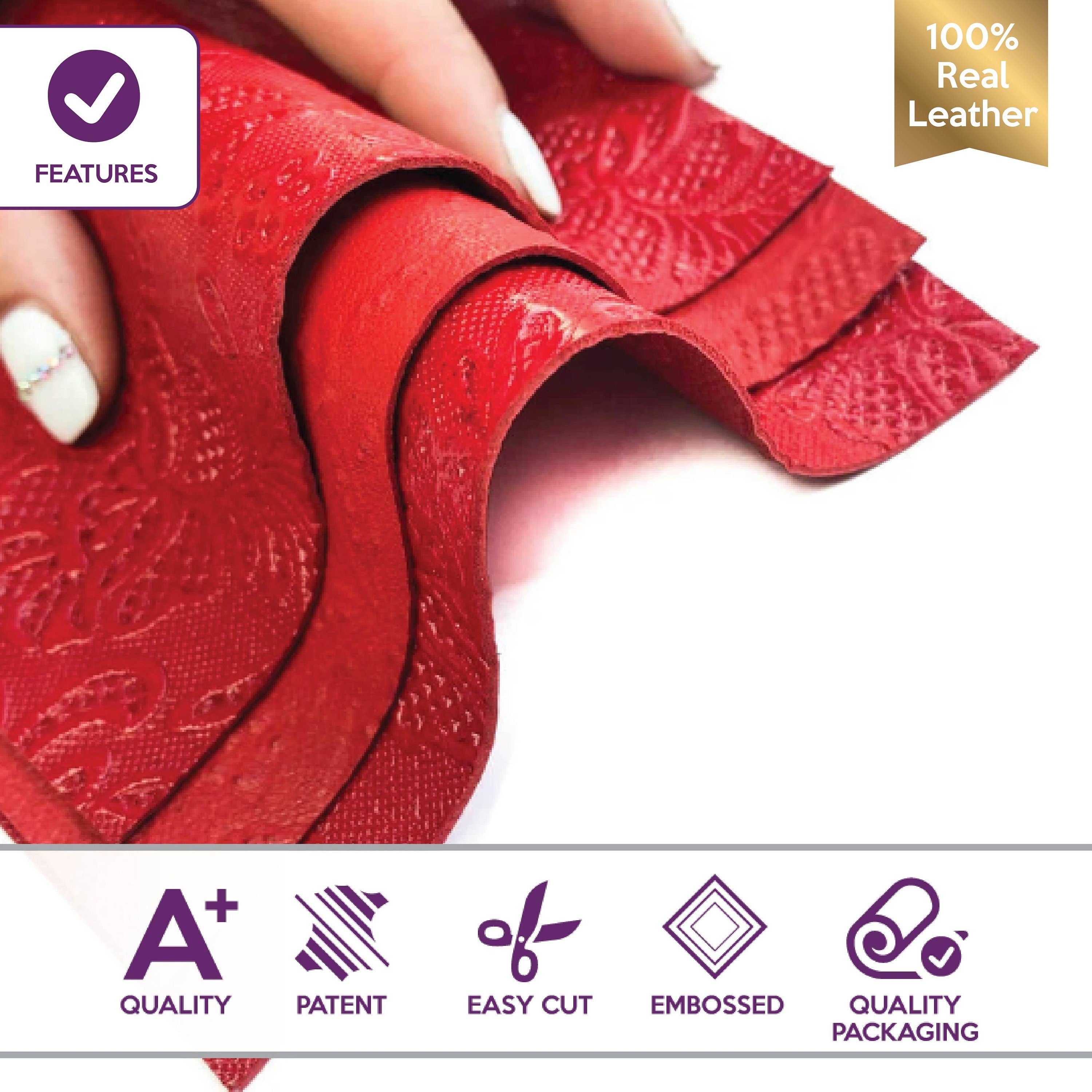 Red Lambskin Patent Sheets With Print 1.0mm/2.5oz / PATENT FLOWER 937