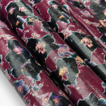 Burgundy Lambskin With Floral Print 0.7-0.8mm/1.75-2oz BURGUNDY FLOWERS 1551