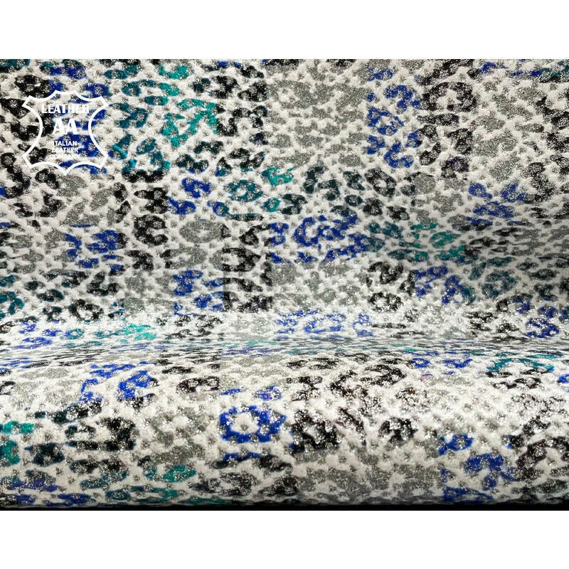 Silver Leopard Print Lambskin Leather  0.8mm/2oz /  WATER LEOPARD 1096
