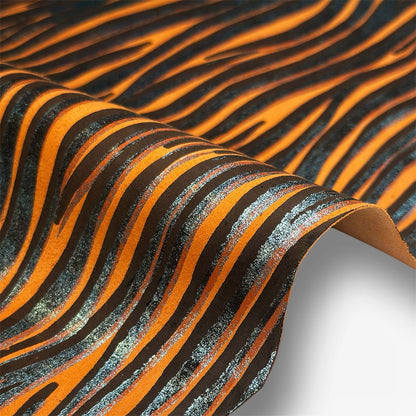 Orange Suede Lambskin With Silver And Black Zebra Print 0.9-1mm/2.25-2.5oz ORANGE ZEBRA 1547