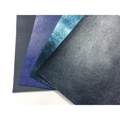 4 pack Teal, Bright,  Navy Blue  Leather Scraps  5x5in - Plain, Metallic Sheets