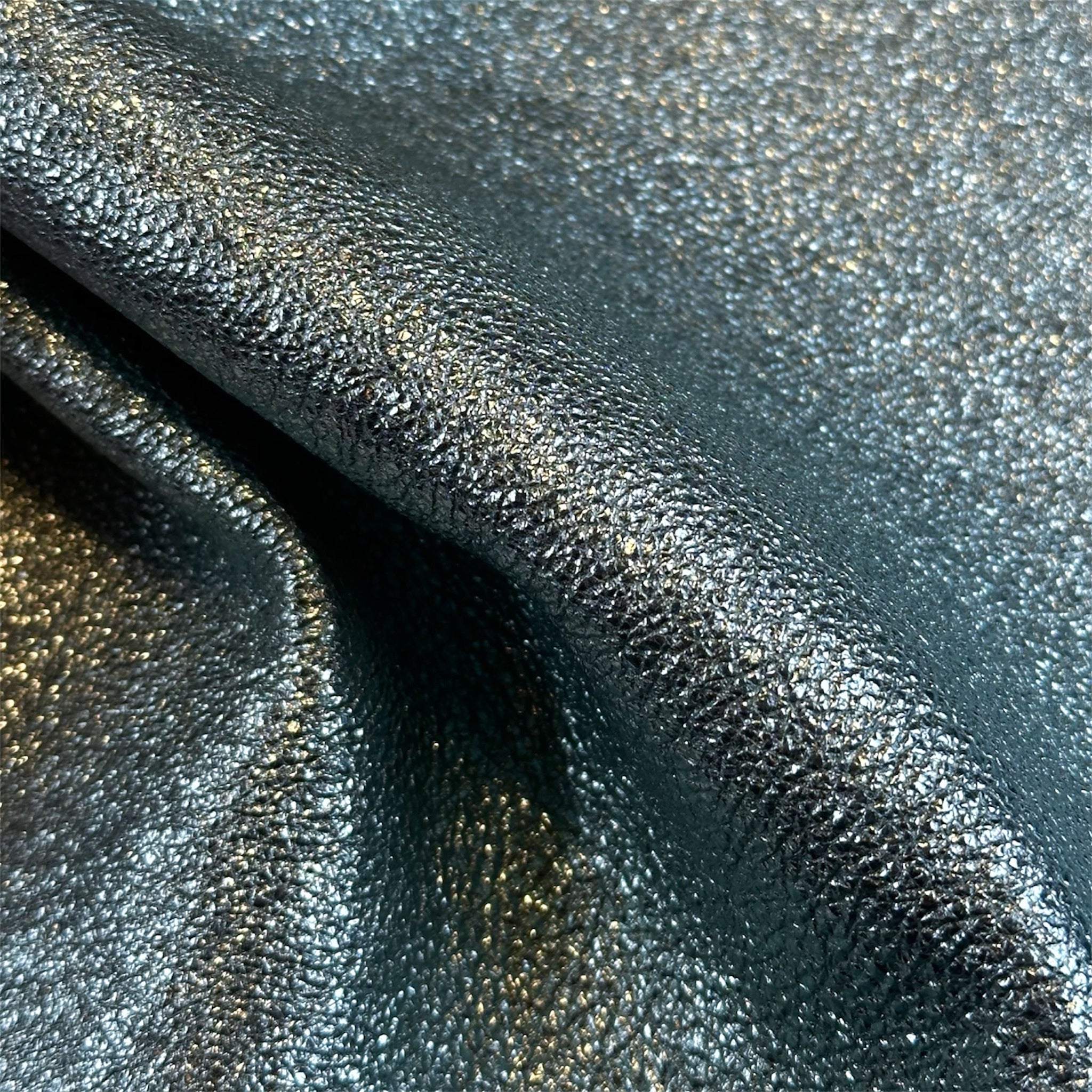 Crunchy Dark Silver With Turquoise Blue Shine  Lambskin PiecesThick Metallic Hides 1.5mm DARK TURQUOISE 1563
