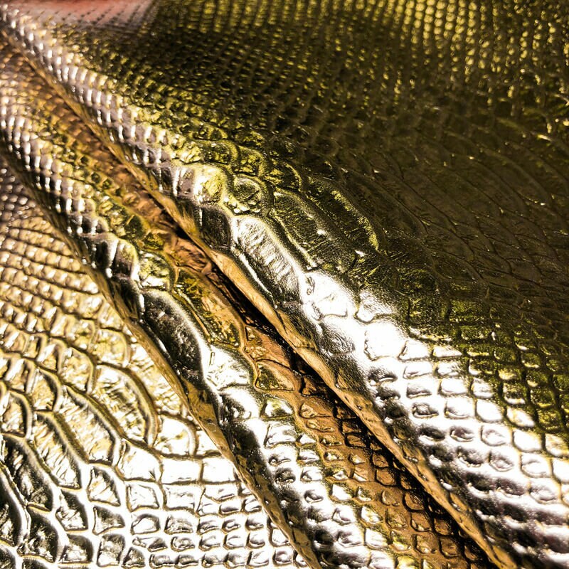 Gold Lambskin Leather With Snake Print 0.9mm/2.25oz / GOLD SNAKE 1042