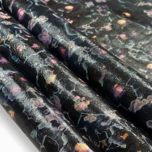 Floral Print Dark Blue And Black Lambskin 0.7-0.8mm/1.75-2oz BLUE FLORAL 1552