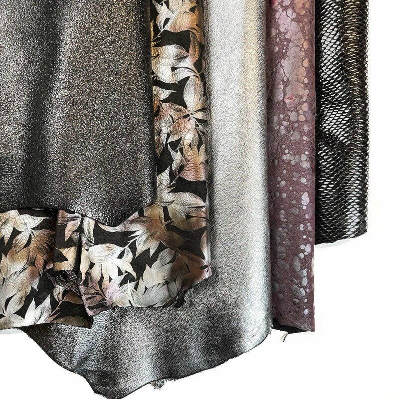 Shiny Black Silver Lambskin Leather 0.8-0.9mm/2-2.25oz / BLACK MAGIC MIX 1346