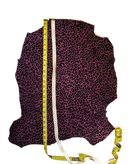 Purple Black Lambskin Suede With Leopard Print 0.8-1.2mm/2-3oz