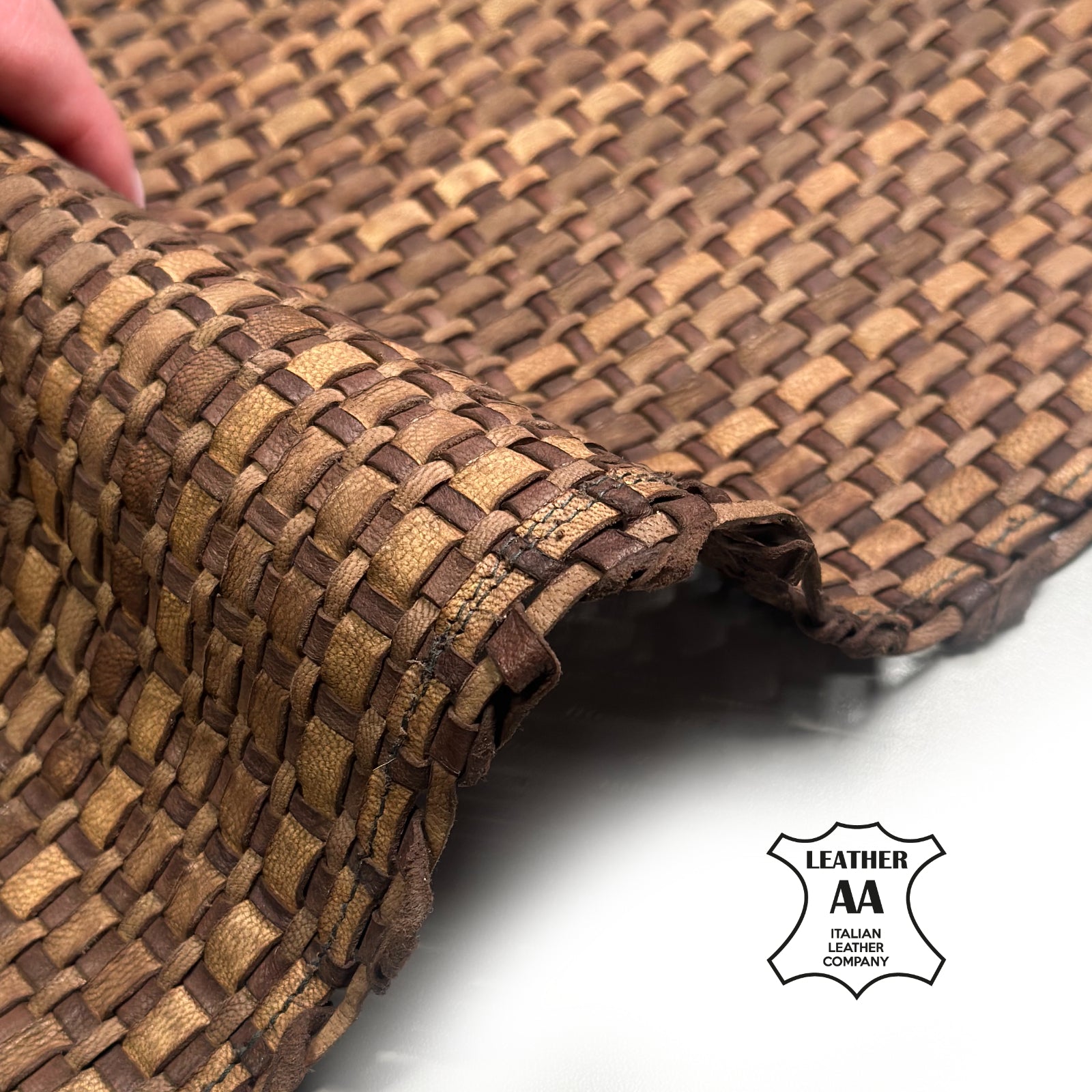 Braided Lambskin Leather  Small Weave Brown Leather Soft Woven Hide