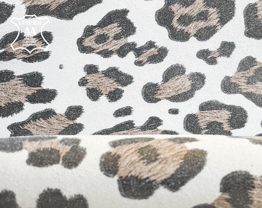 White Jaguar Spots Lambskin Leather 0.8 mm/2oz / WHITE LEOPARD 1374