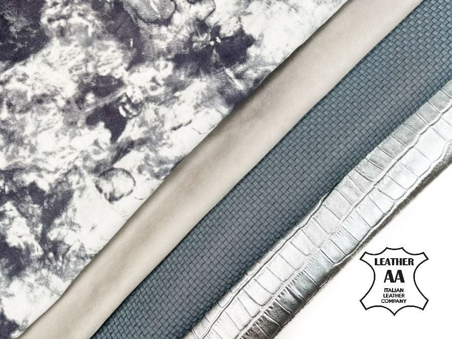 Limited Tie Dye and Crocodile Lambskin Embossed Print Metallic Bundle Of 4 Hides