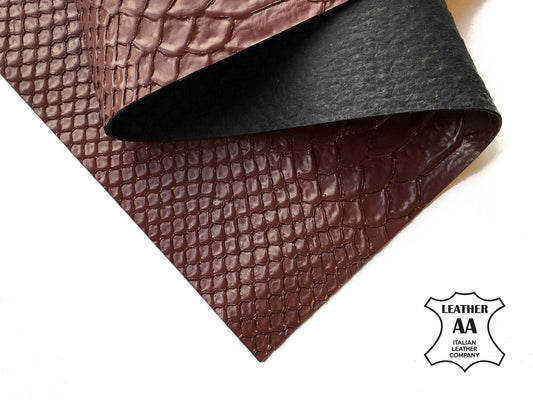 Red Lambskin Sheets With Print 2oz/0.9mm / BURGUNDY SNAKE 856