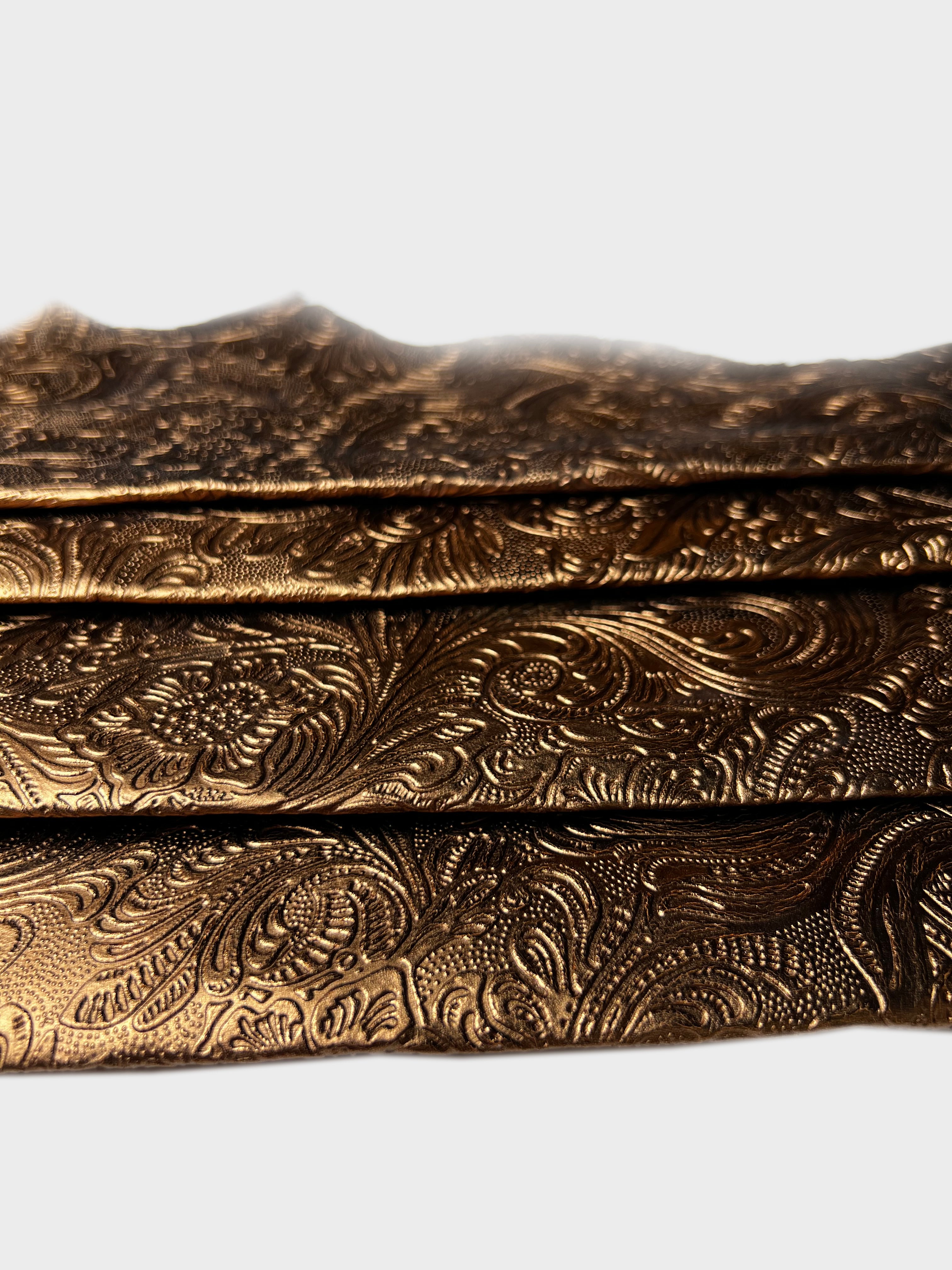 Bronze Metallic Lambskin Hides With Print 0.8mm/2oz BRONZE FLOWERS 1526